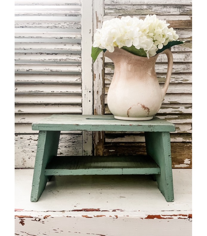 Vintage, Chippy Green Wood Stool - Beautiful Coloring, 15